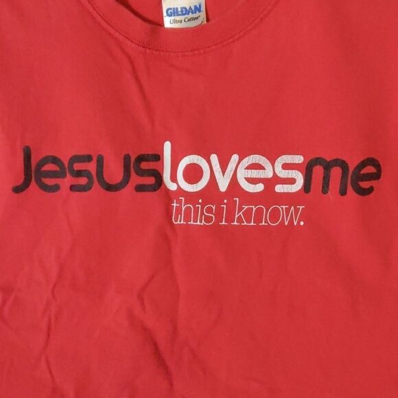 Gildan Jesus Loves Me Red Short Sleeve T-Shirt Size M - Picture 3 of 4